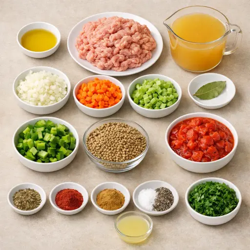 Ingredients for Hearty Lentil & Stuffed Green Pepper Soup