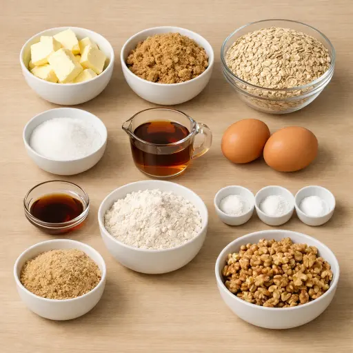 Ingredients for Hearty Maple Walnut Oatmeal Cookies