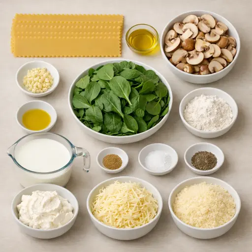 Ingredients for Hearty Mushroom and Spinach Lasagna