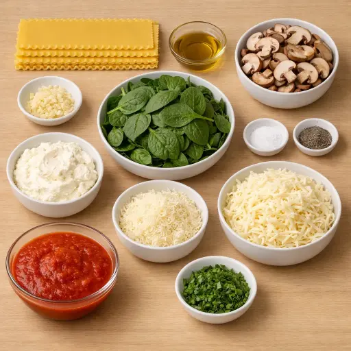Ingredients for Hearty Mushroom Spinach Lasagna