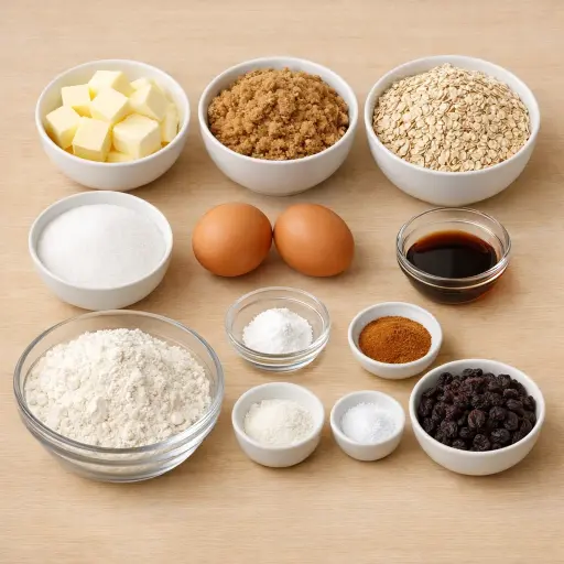 Ingredients for Hearty Oatmeal-Raisin Delights