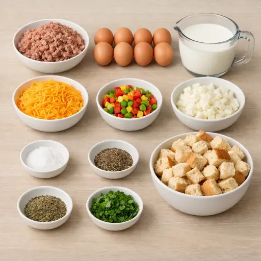 Ingredients for Hearty Overnight Egg & Sausage Bake