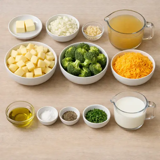 Ingredients for Hearty Potato Broccoli Cheese Soup