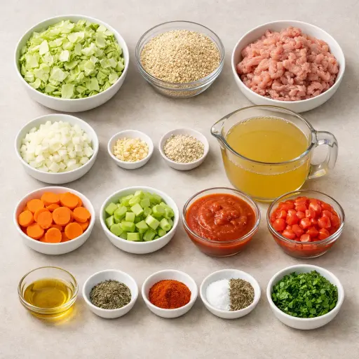 Ingredients for Hearty Quinoa Stuffed Cabbage Soup