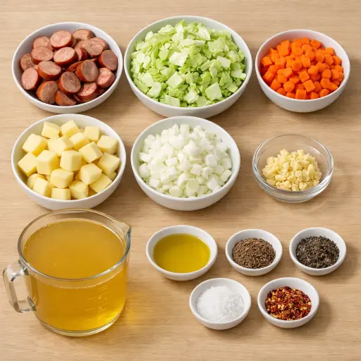 Ingredients for Hearty Sausage and Cabbage Stew