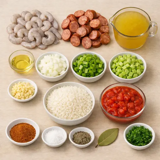 Ingredients for Hearty Shrimp and Sausage Jambalaya