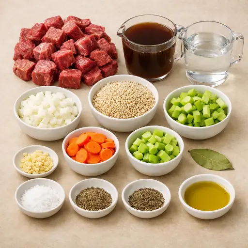 Ingredients for Hearty Slow Cooker Beef and Barley Delight