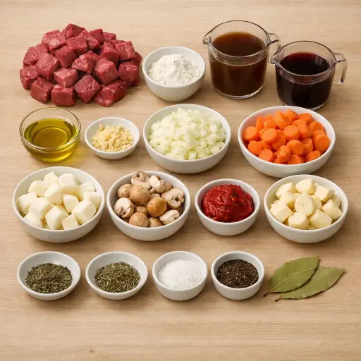 Ingredients for Hearty Slow Cooker Beef Stew with Root Vegetables