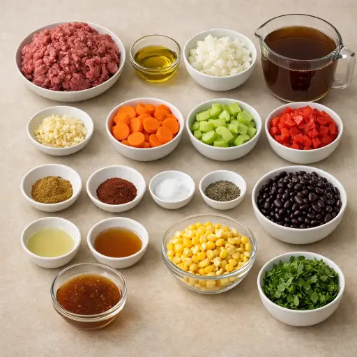 Ingredients for Hearty Southwest Ground Beef and Vegetable Soup