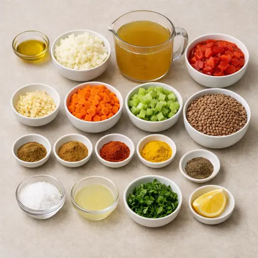 Ingredients for Hearty Spiced Lentil Soup