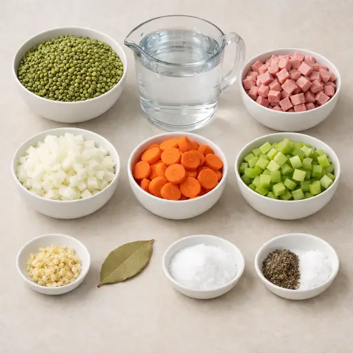 Ingredients for Hearty Split Pea and Ham Soup