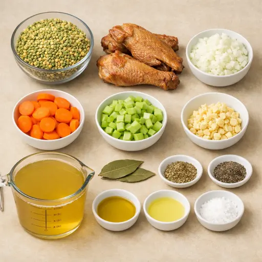 Ingredients for Hearty Split Pea and Smoked Turkey Soup