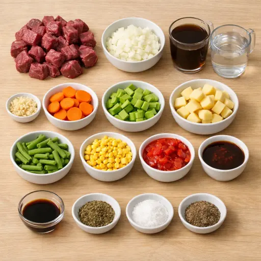 Ingredients for Hearty Vegetable Beef Delight