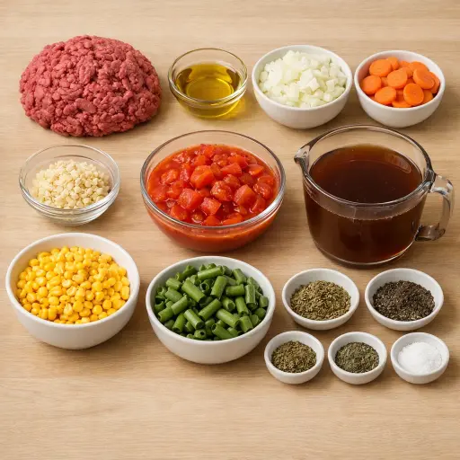 Ingredients for Hearty Veggie Hamburger Soup