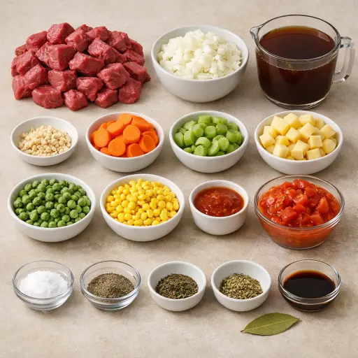 Ingredients for Hearty Winter Vegetable Beef Soup