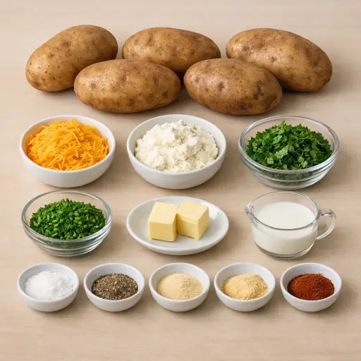 Ingredients for Herb and Cheese Stuffed Twice Baked Potatoes