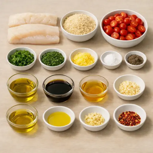 Ingredients for Herb-Crusted Baked Cod with Tomato Relish