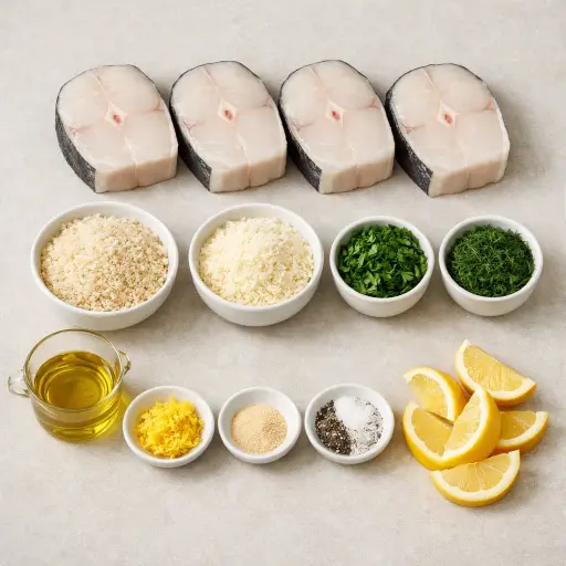 Ingredients for Herb-Crusted Baked Halibut Steaks