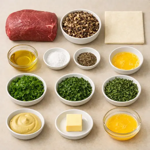 Ingredients for Herb-Crusted Beef Wellington with Portobello Mushrooms
