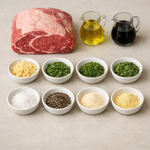Ingredients for Herb-Crusted Prime Rib with Garlic Balsamic Glaze