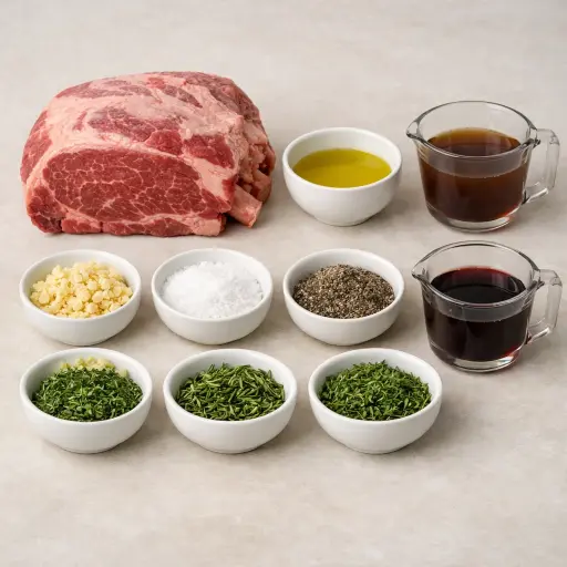 Ingredients for Herb-Crusted Roast Beef with Garlic Jus
