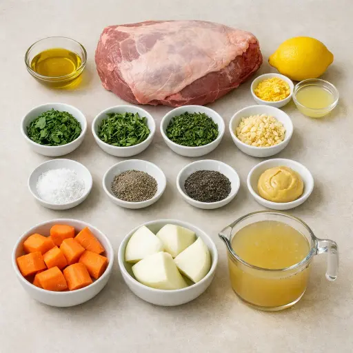 Ingredients for Herb-Crusted Roast Leg of Lamb with Mint and Garlic