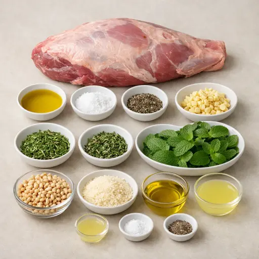 Ingredients for Herb-Crusted Roast Leg of Lamb with Mint Pesto