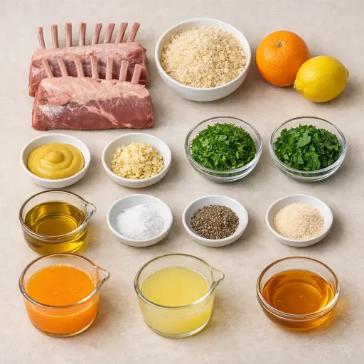 Ingredients for Herb-Crusted Roast Rack of Lamb with Citrus Glaze