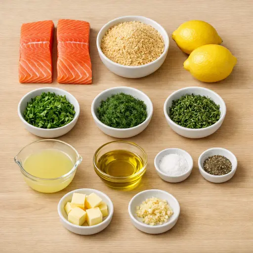 Ingredients for Herb-Crusted Salmon with Lemon Butter Sauce