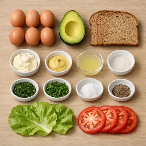 Ingredients for Herb-Infused Avocado Egg Salad Sandwich