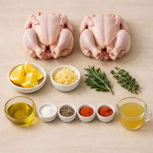 Ingredients for Herb-Infused Baked Cornish Game Hens