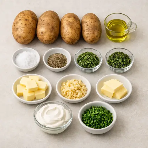 Ingredients for Herb-Infused Baked Potatoes with Garlic Butter