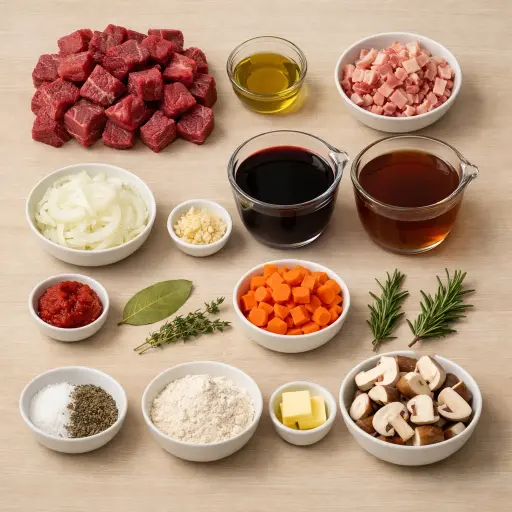 Ingredients for Herb-Infused Beef Bourguignon