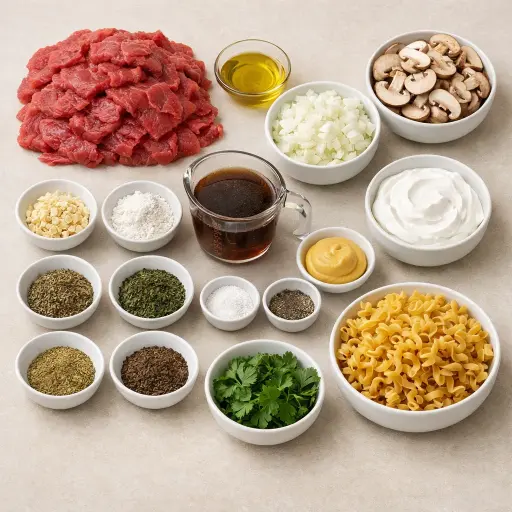 Ingredients for Herb-Infused Beef Stroganoff