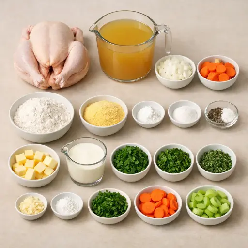 Ingredients for Herb-Infused Chicken and Dumplings with Spinach