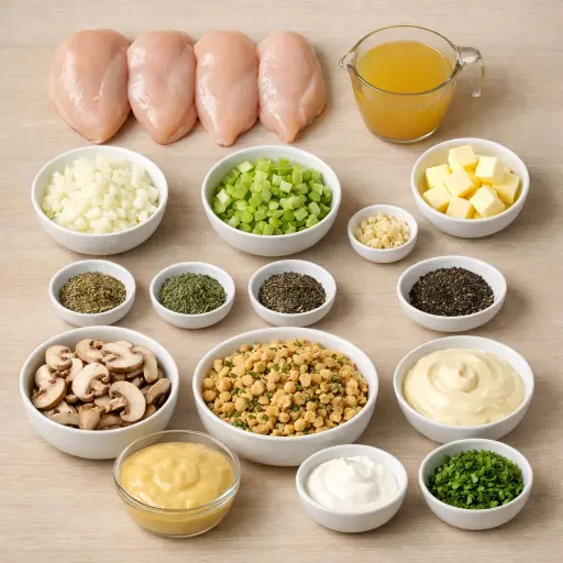 Ingredients for Herb-infused Chicken and Savory Stuffing Casserole