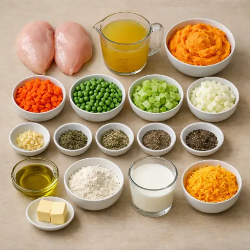 Ingredients for Herb-Infused Chicken Pot Pie with Sweet Potato Crust