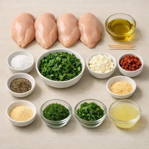 Ingredients for Herb Infused Chicken Stuffed with Spinach and Feta