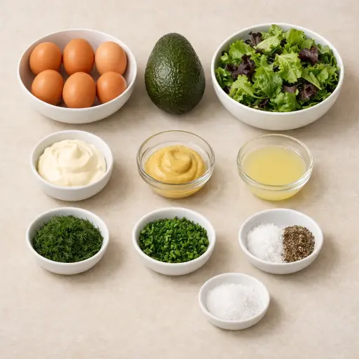 Ingredients for Herb-Infused Egg Salad with Avocado