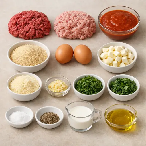 Ingredients for Herb-Infused Italian Cheese-Stuffed Meatballs