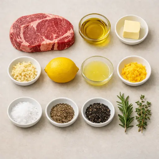 Ingredients for Herb-Infused Pan-Fried Ribeye Steak