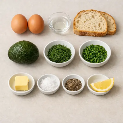 Ingredients for Herb-Infused Poached Eggs with Avocado Toast