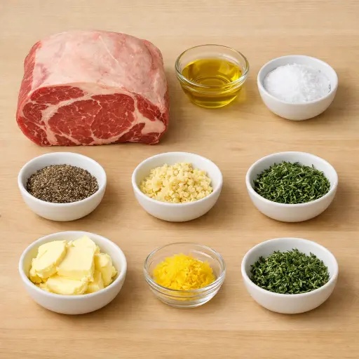Ingredients for Herb-Infused Prime Rib with Garlic Butter Crust