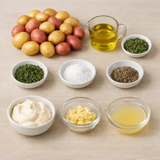 Ingredients for Herb-Infused Roasted Potatoes with Garlic Aioli