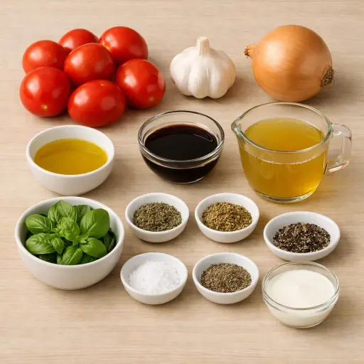 Ingredients for Herb-Infused Roasted Tomato and Garlic Soup