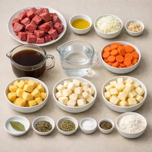 Ingredients for Herb-Infused Root Vegetable Beef Stew