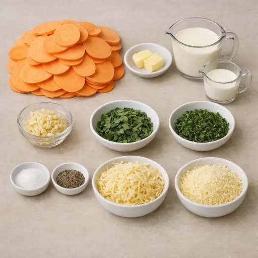 Ingredients for Herb-Infused Scalloped Sweet Potatoes