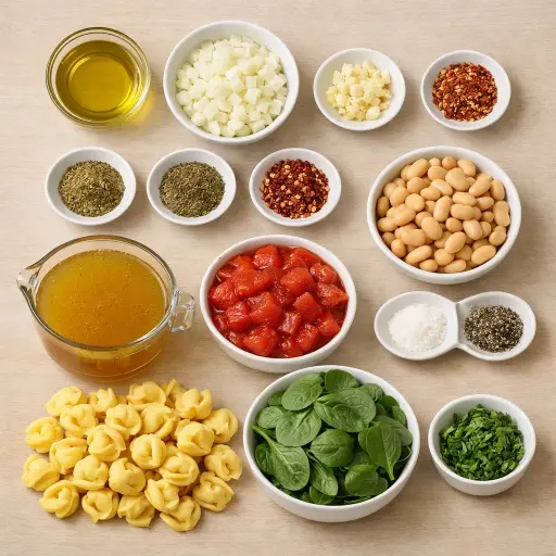 Ingredients for Herb-Infused Tortellini Soup with Spinach and White Beans