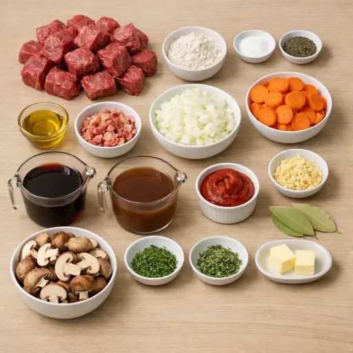 Ingredients for Herbed Beef Bourguignon with Mushrooms