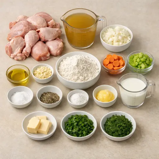 Ingredients for Herbed Chicken and Dumplings with Carrot Medley